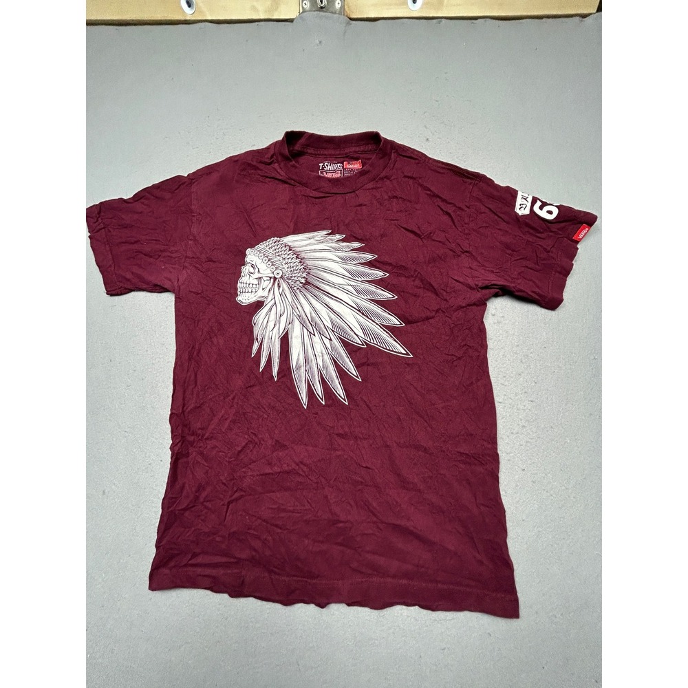 Vans T-Shirt 100% Cotton Burgundy Skull Headdress Graphic Medium Mens